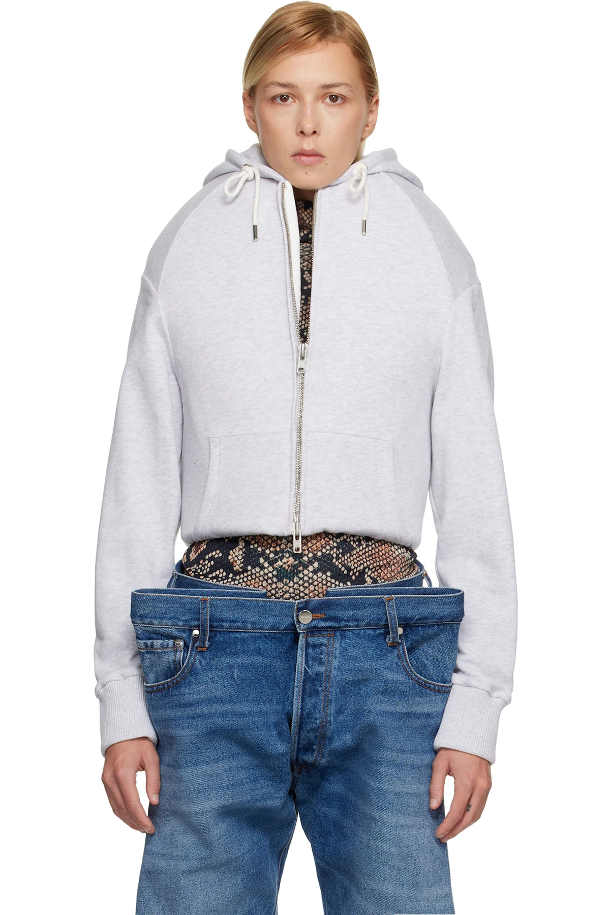 Gray Sculptured Zip Up Hoodie