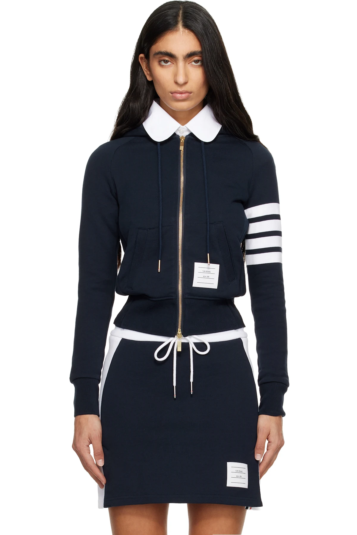 Navy Classic Loopback 4-Bar Full Zip Hoodie