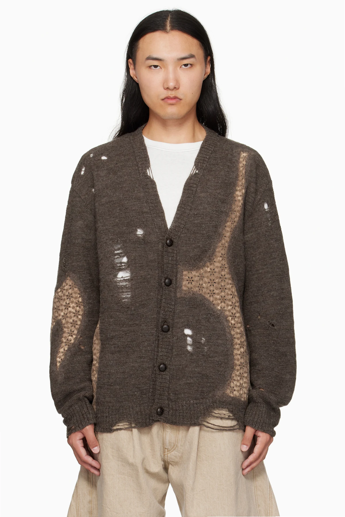 Brown Needle Punched Cardigan