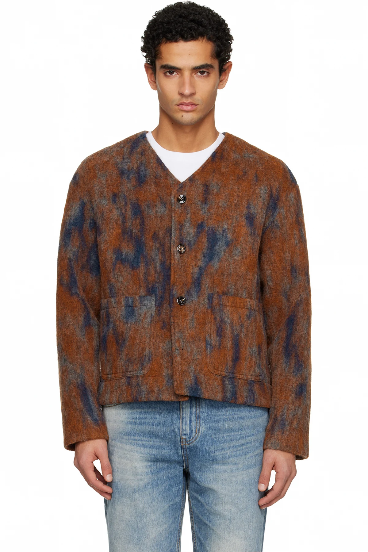 Orange & Navy V-Neck Cardigan