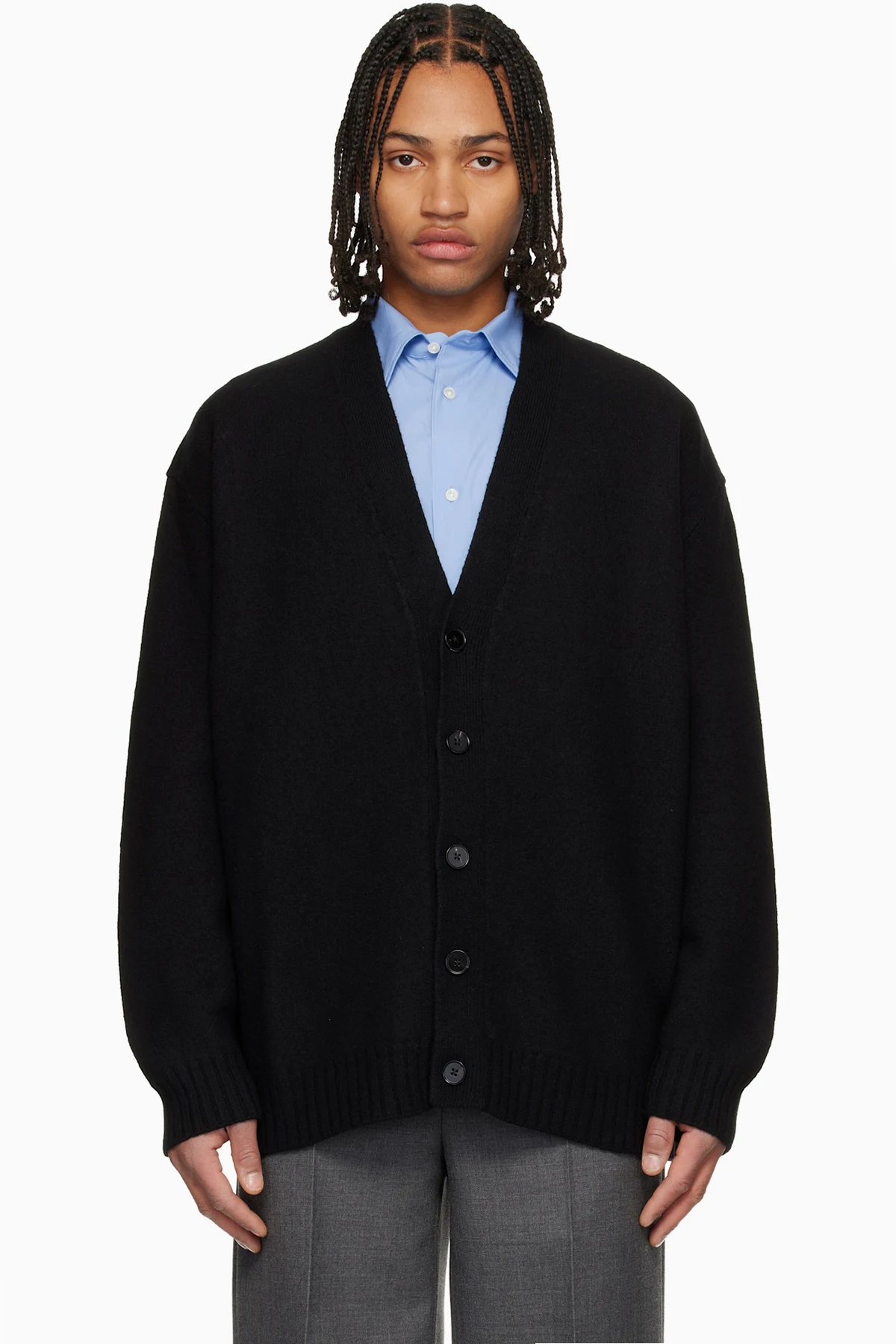 Black Wool V-Neck Cardigan
