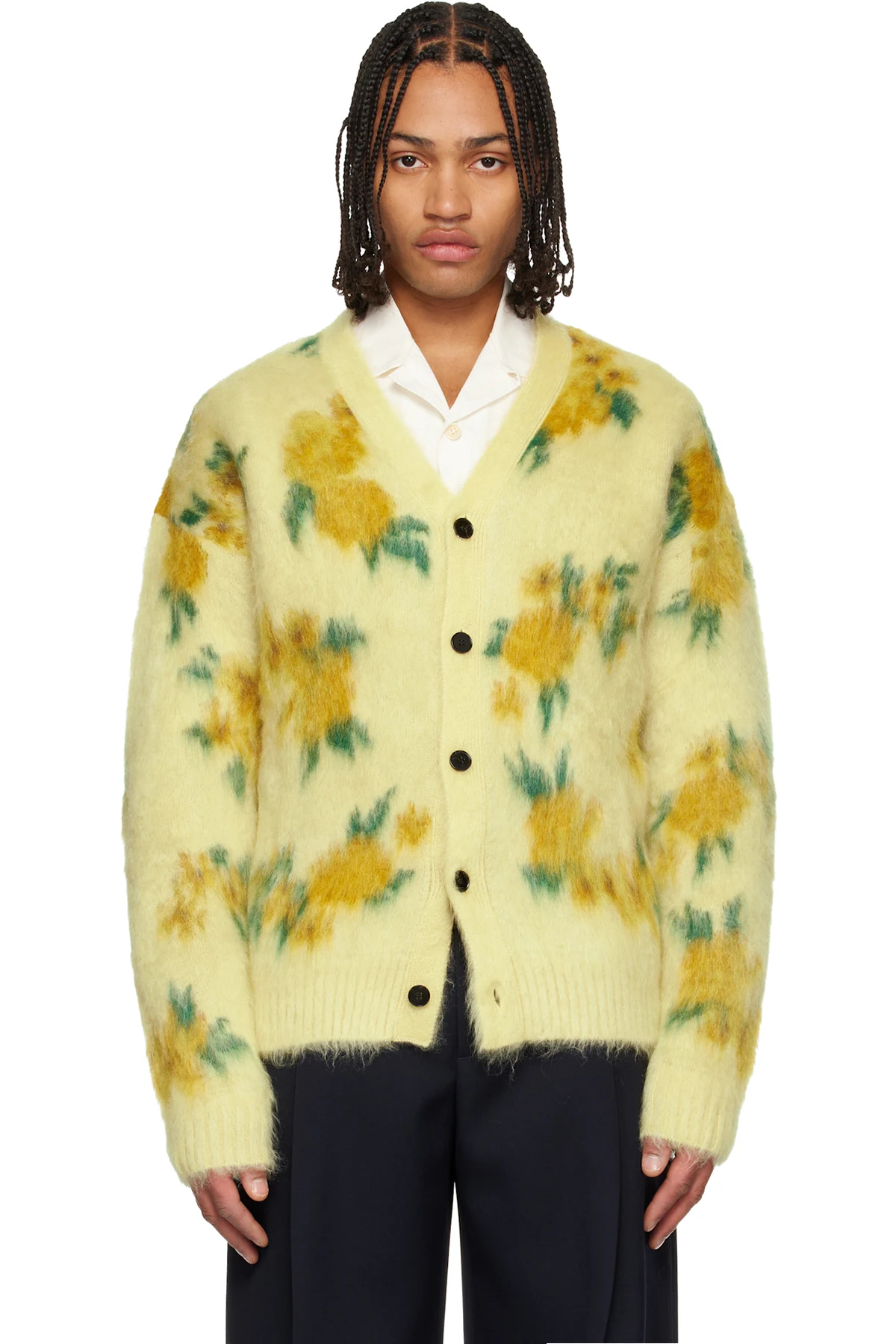 Yellow Wool Blend V-Neck Cardigan