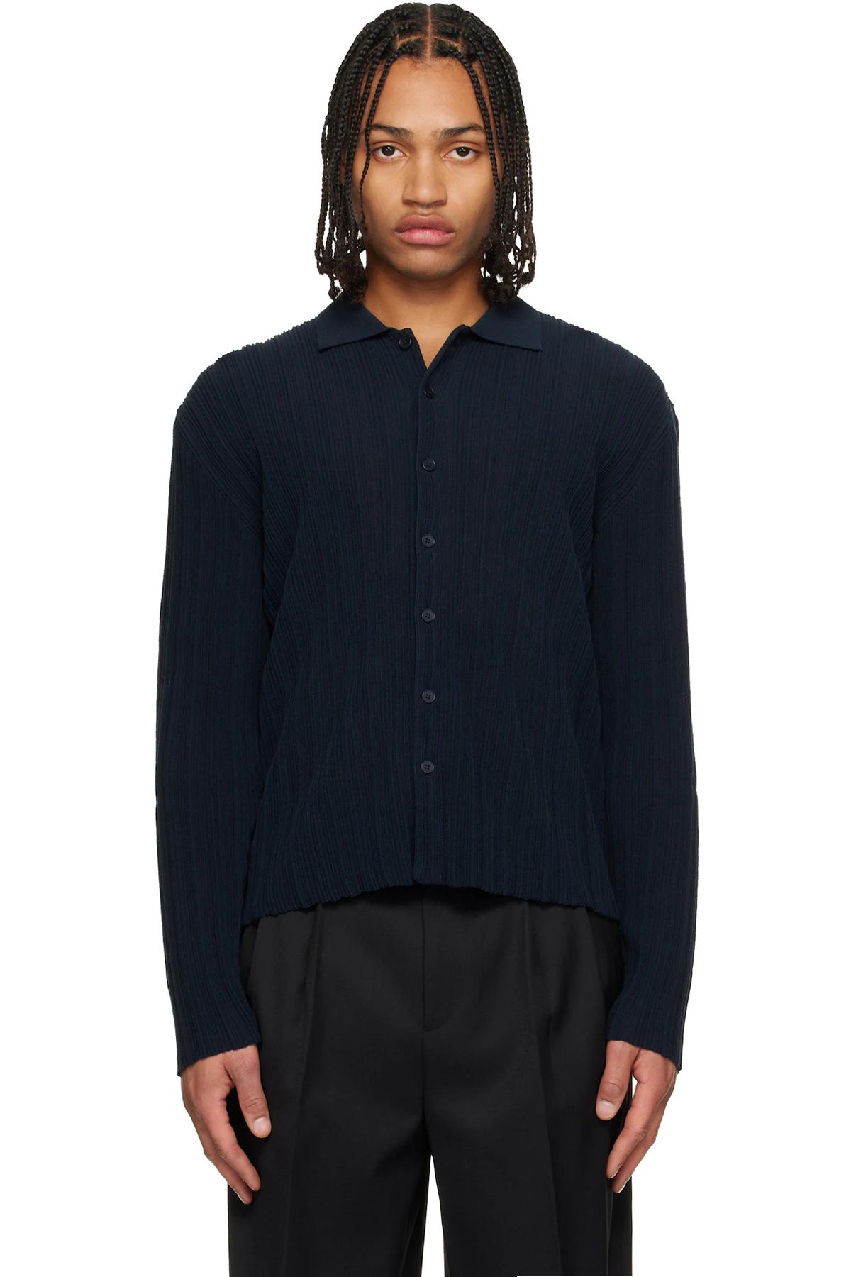 Navy Ribbed Cardigan