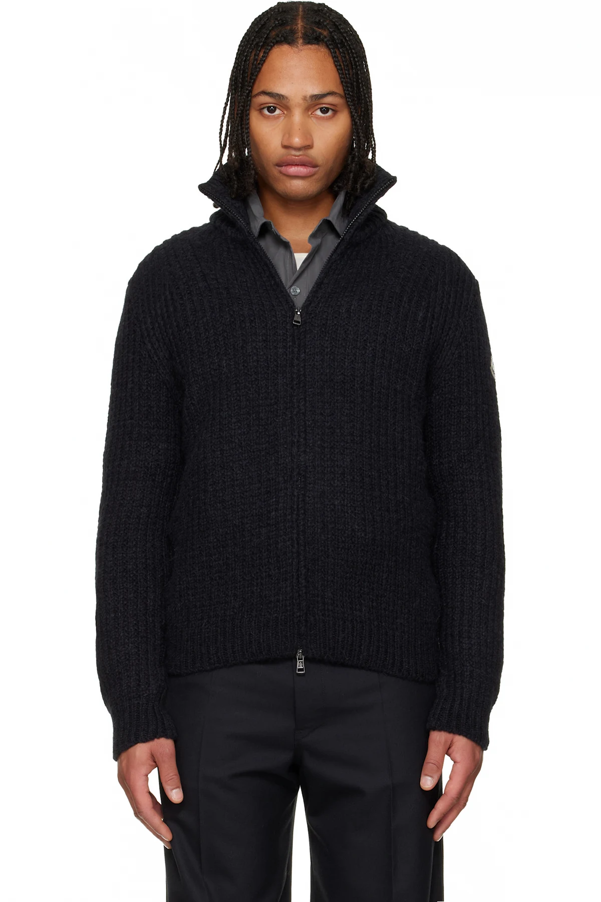 Black Alpaca & Wool Zip-Up Cardigan