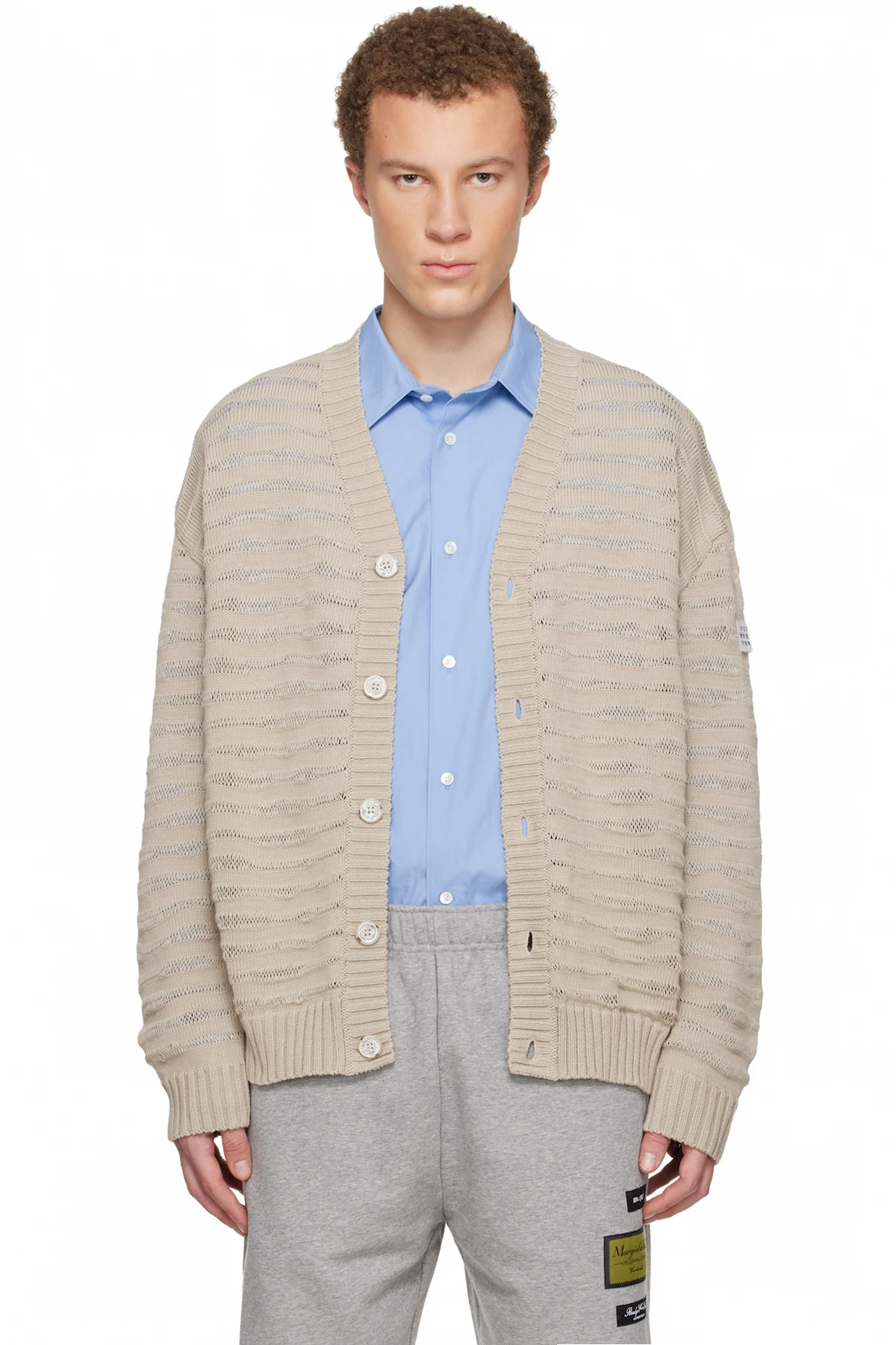 Beige Open-Knit Stripe Cardigan