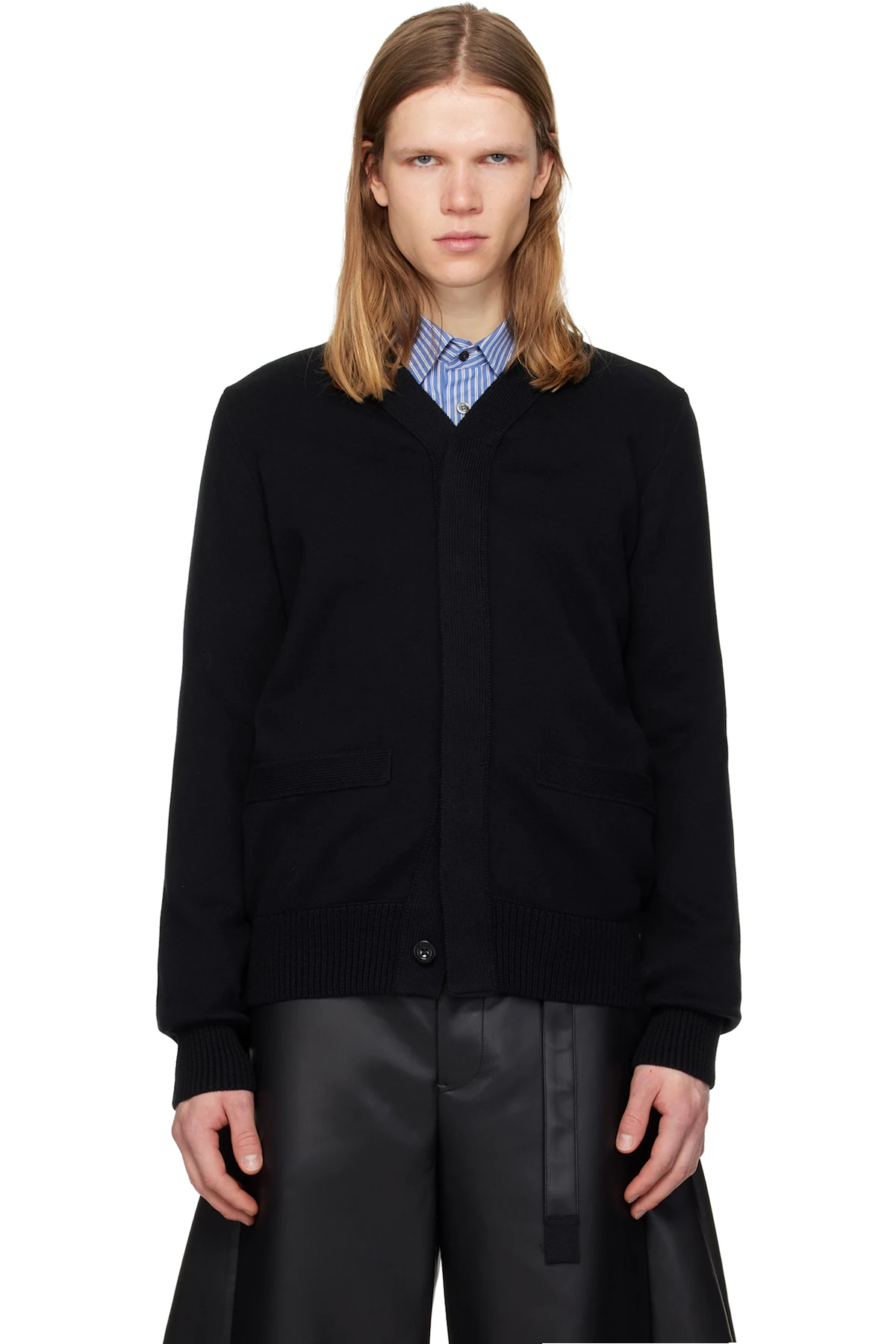 Black Cotton Cashmere Knit Cardigan