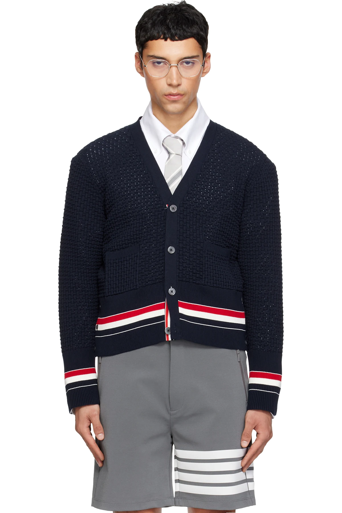 Navy Float Ripple Stitch RWB Cardigan
