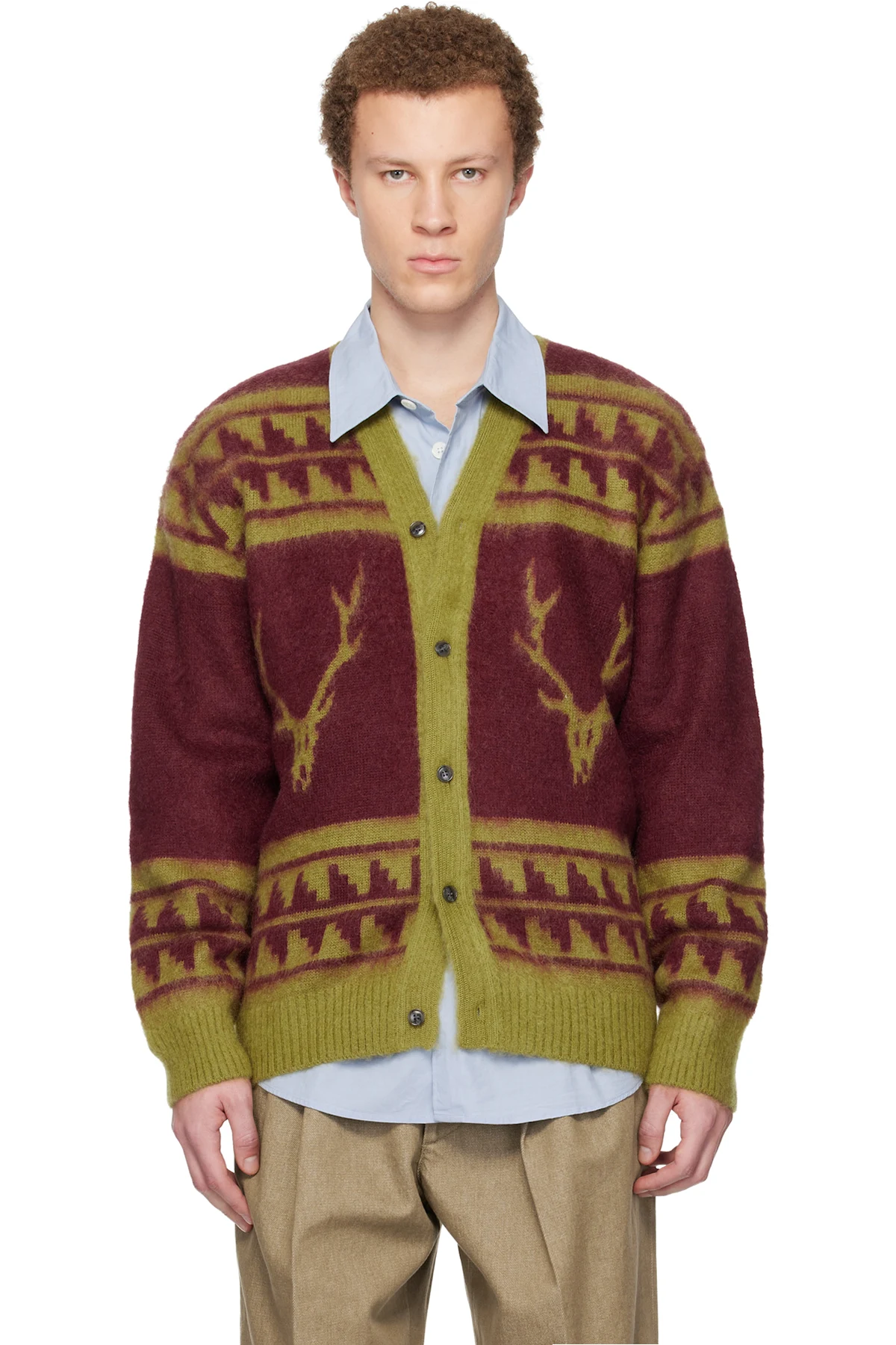 Red & Green Mohair V-Neck Cardigan