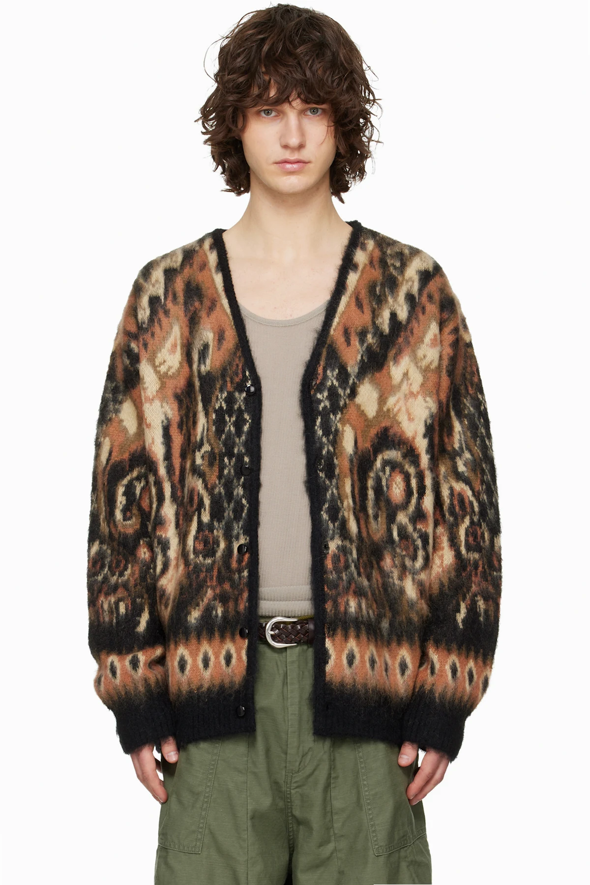 Black & Brown Mohair Paisley Cardigan