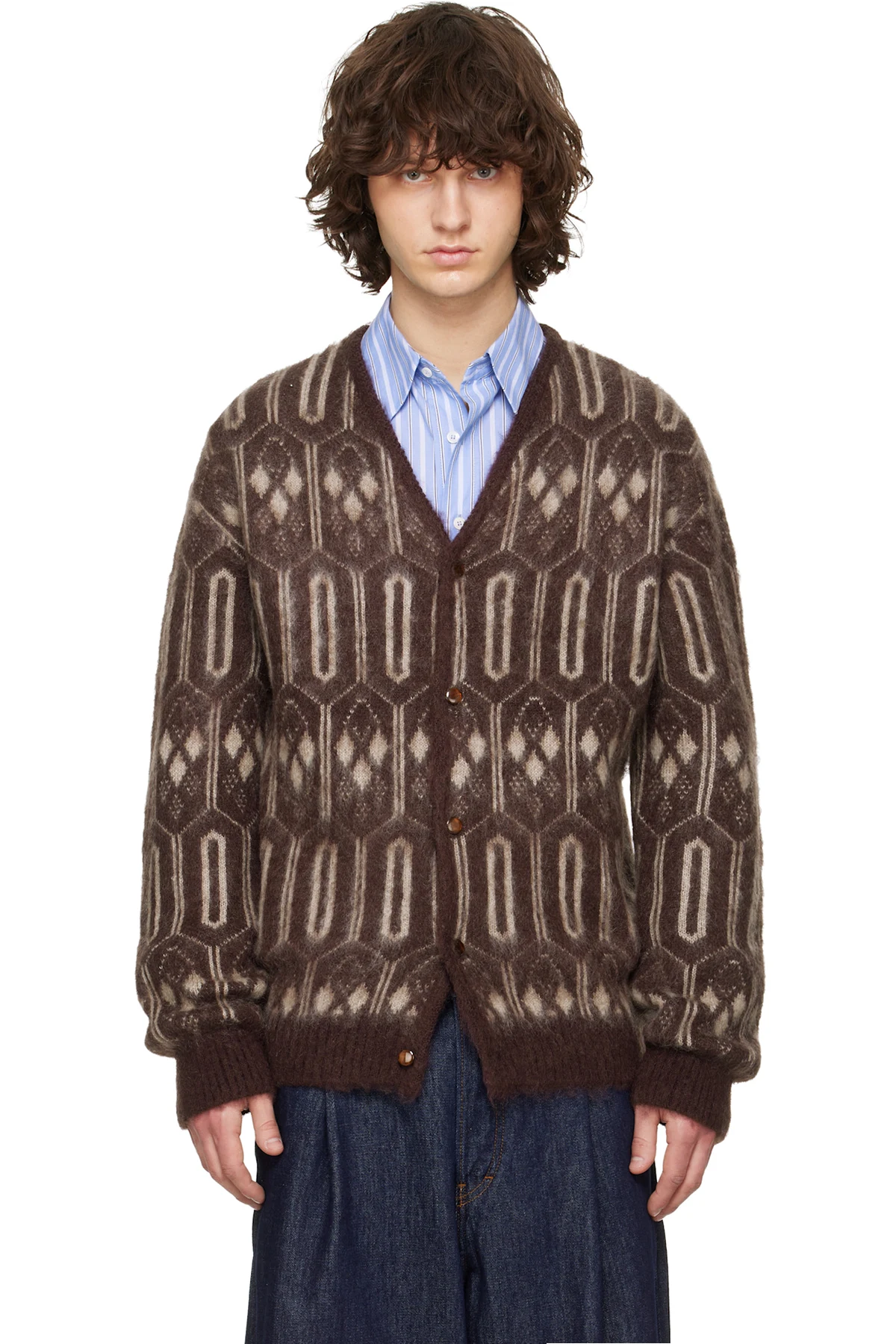 Burgundy Mohair Geometric Cardigan