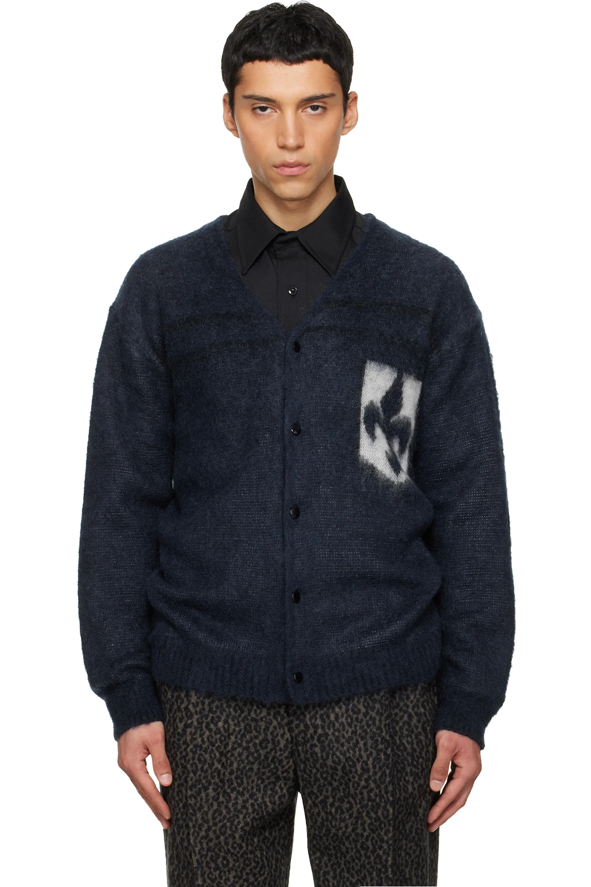 Navy Mohair Emblem Cardigan