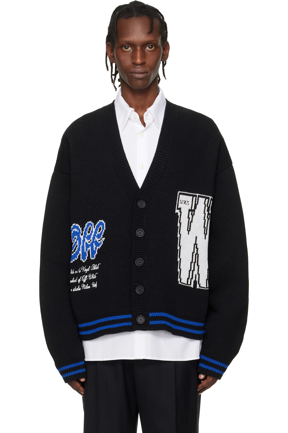 Black '00' Glide Diagonal Varsity Knit Cardigan