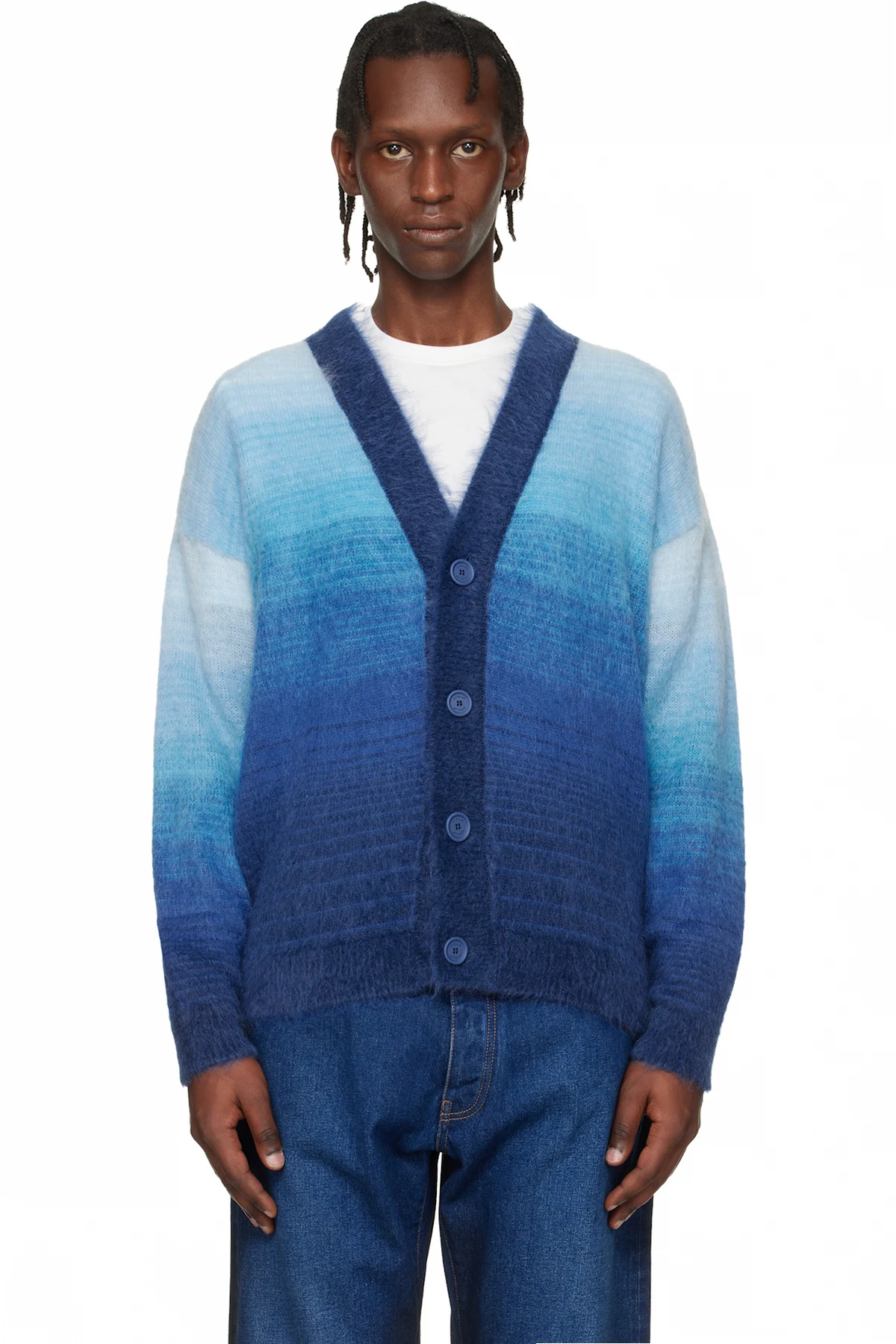 Navy Mohair Arrow Gradient Knit Cardigan