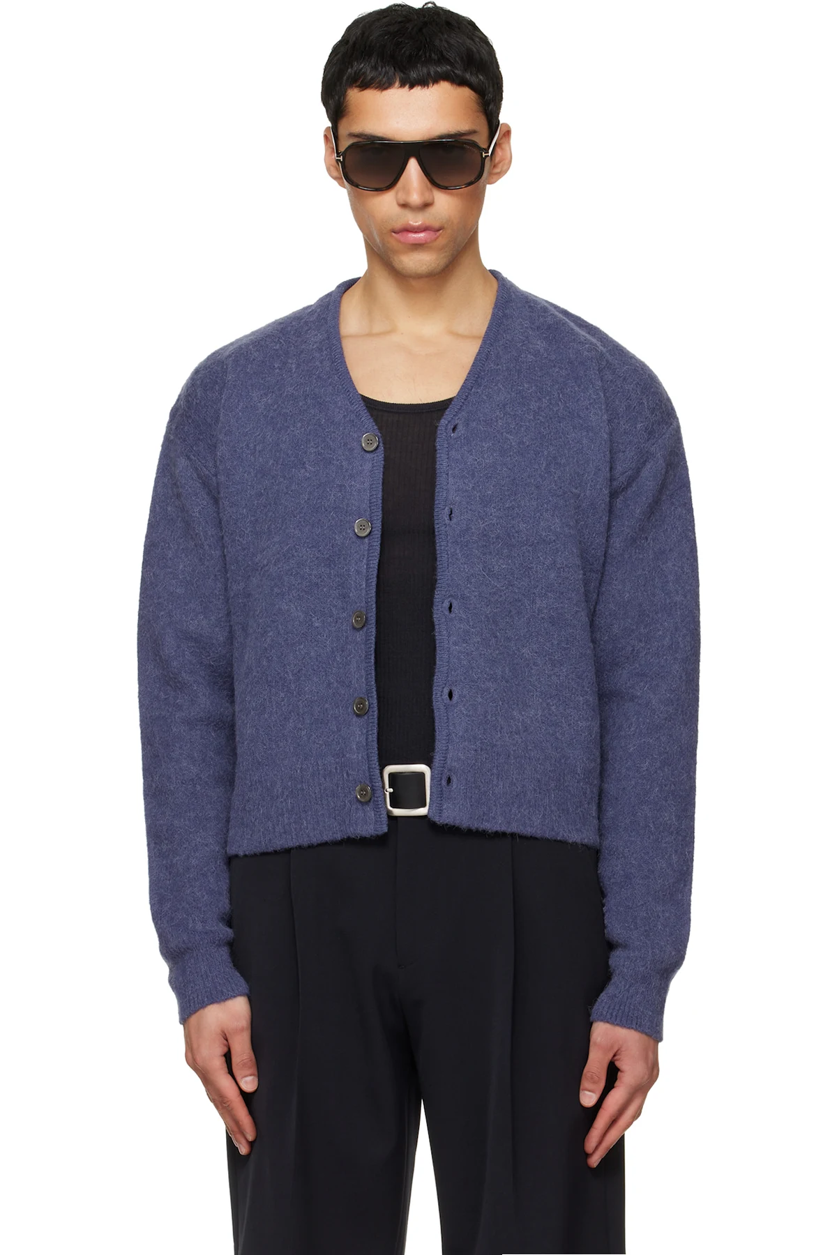 Purple Brushed Mohair V-Neck Cardigan