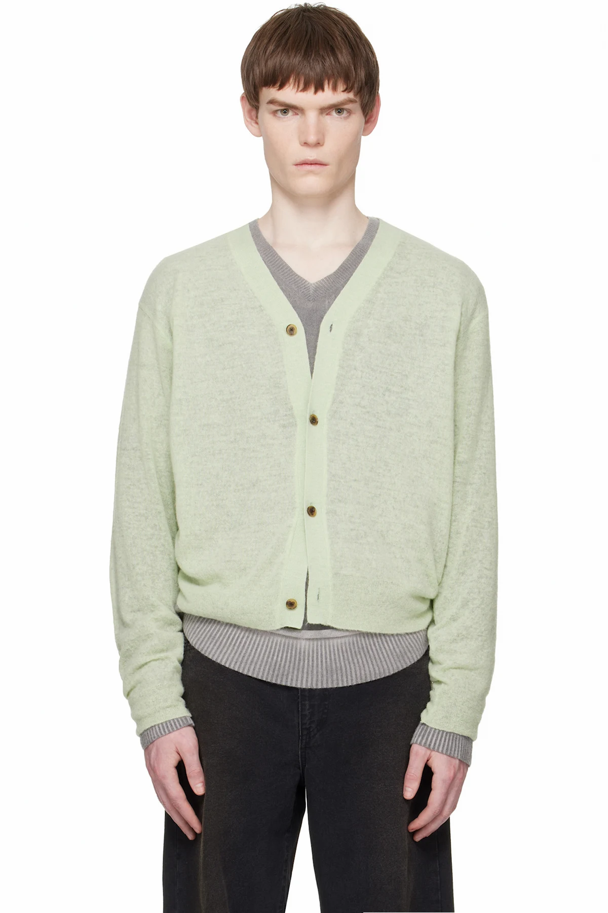 Green Knit V Neck Cardigan