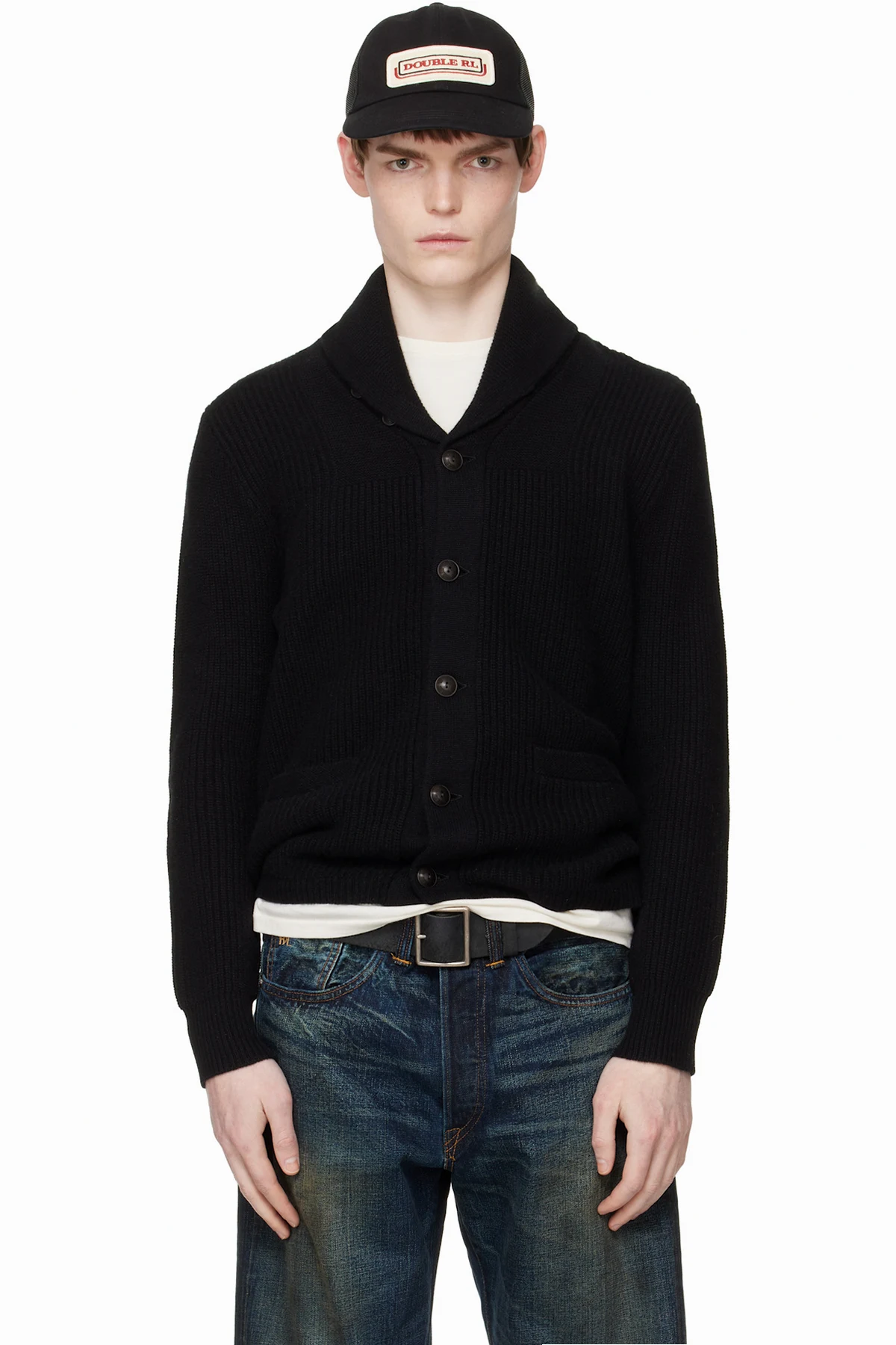 Black Cashmere Shawl-Collar Cardigan