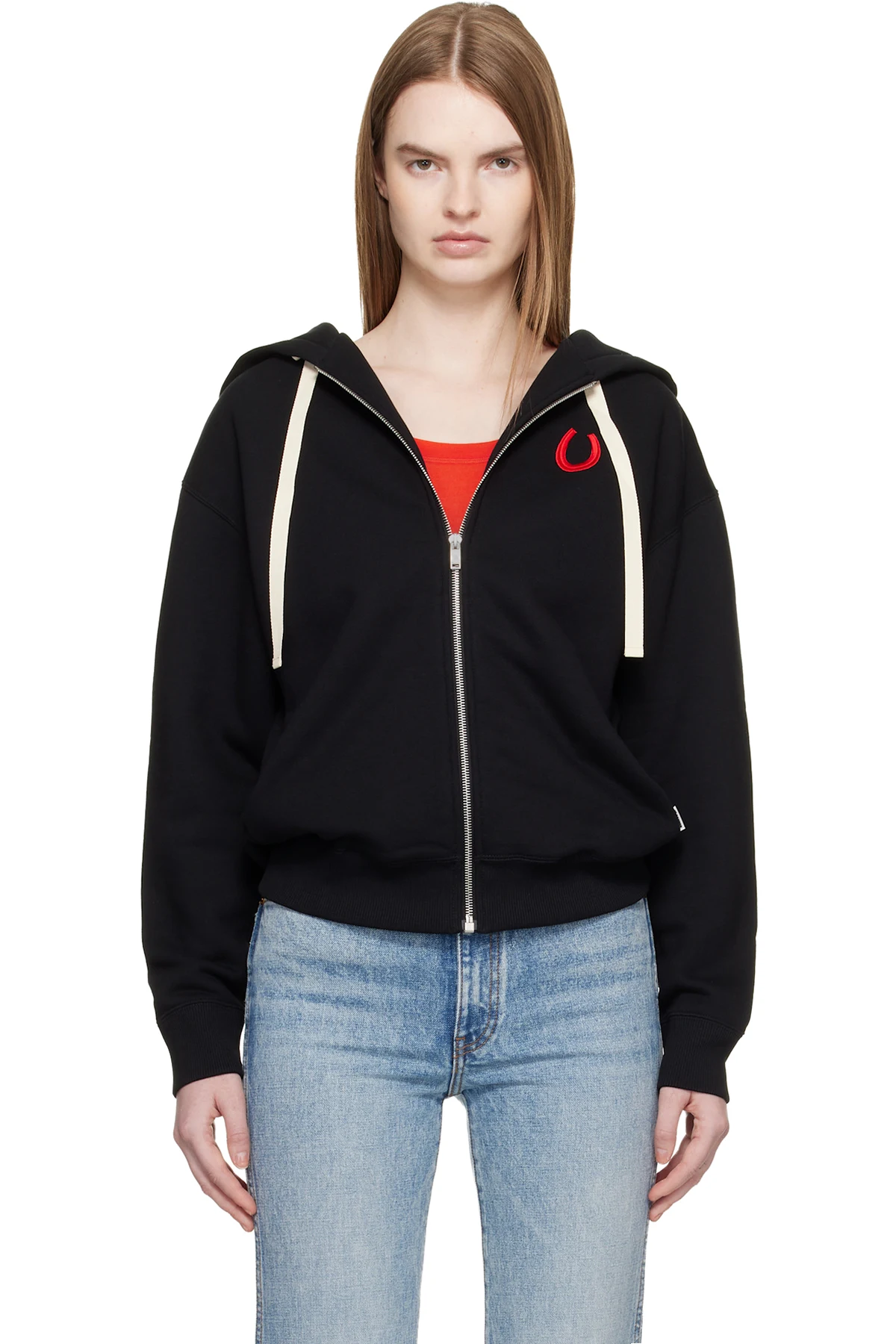 Black Cotton Terry Zip-Up Hoodie