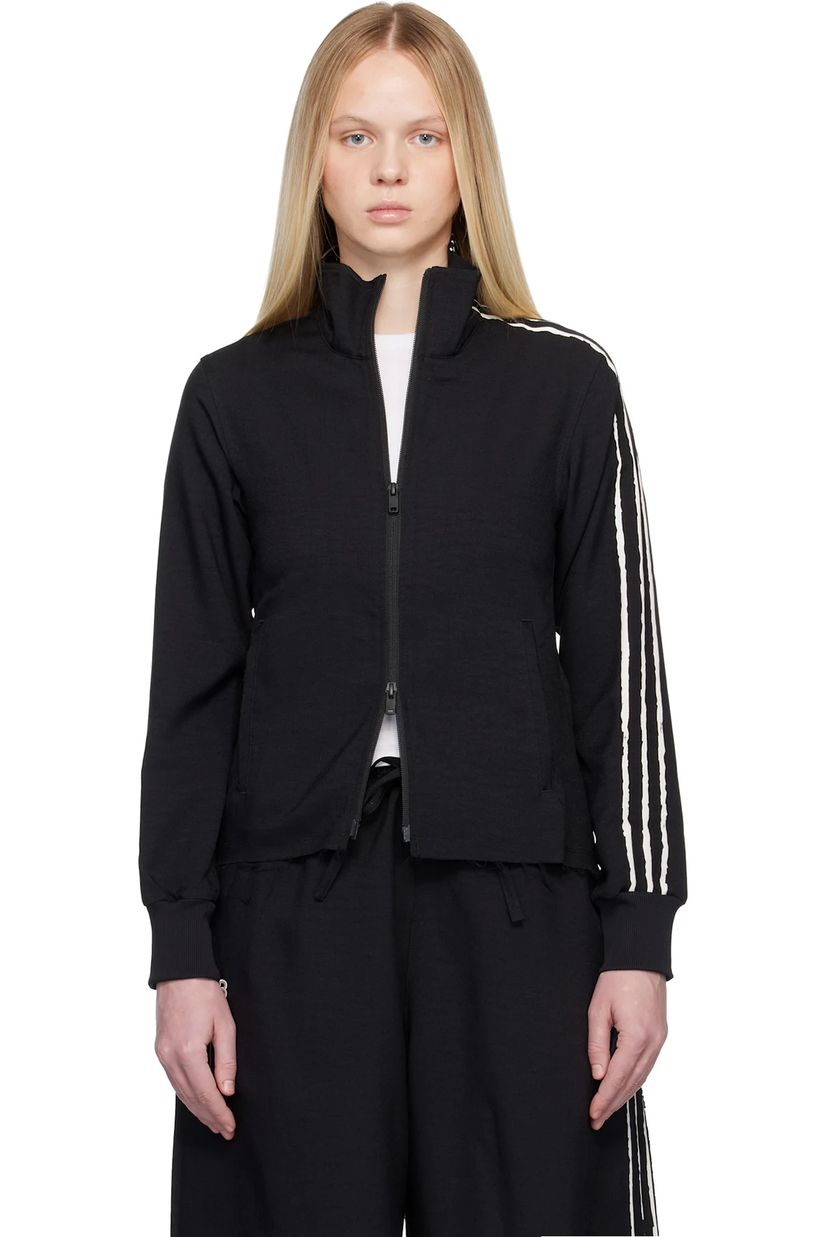 Black Sport Uniform Raw Cut 3 Stripes Track Jacket