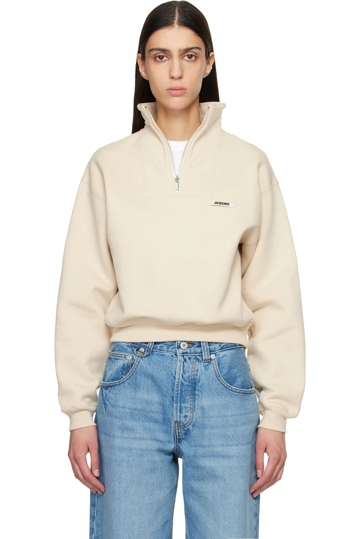 Beige 'The Gros Grain zipped-rollneck' Sweatshirt