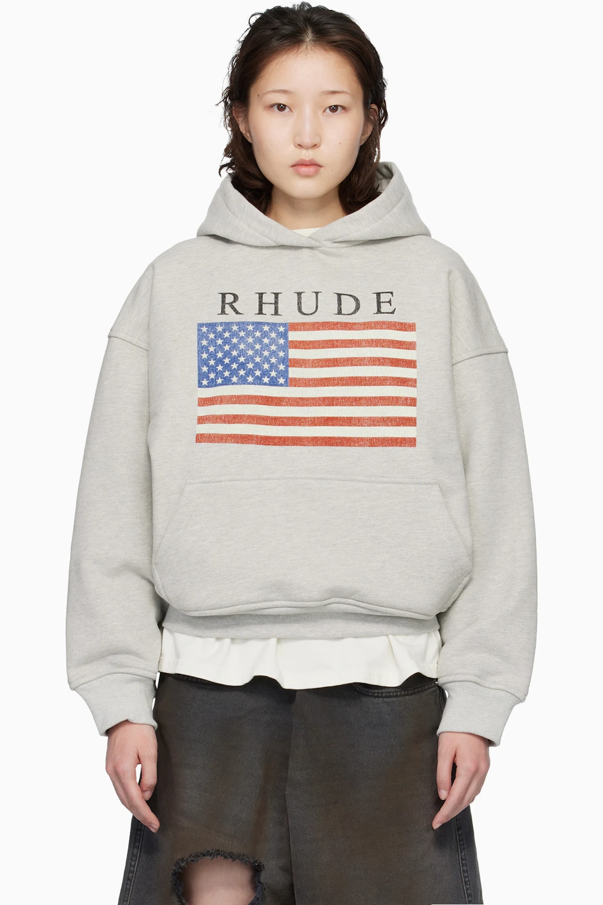 Gray USA Flag Hoodie
