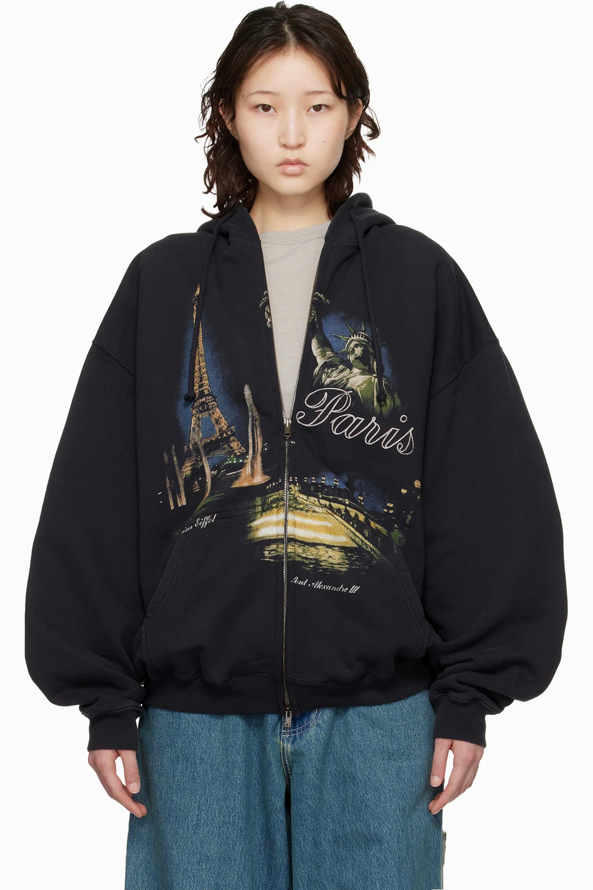 Black 'Paris' Tourist Zip Up Hoodie
