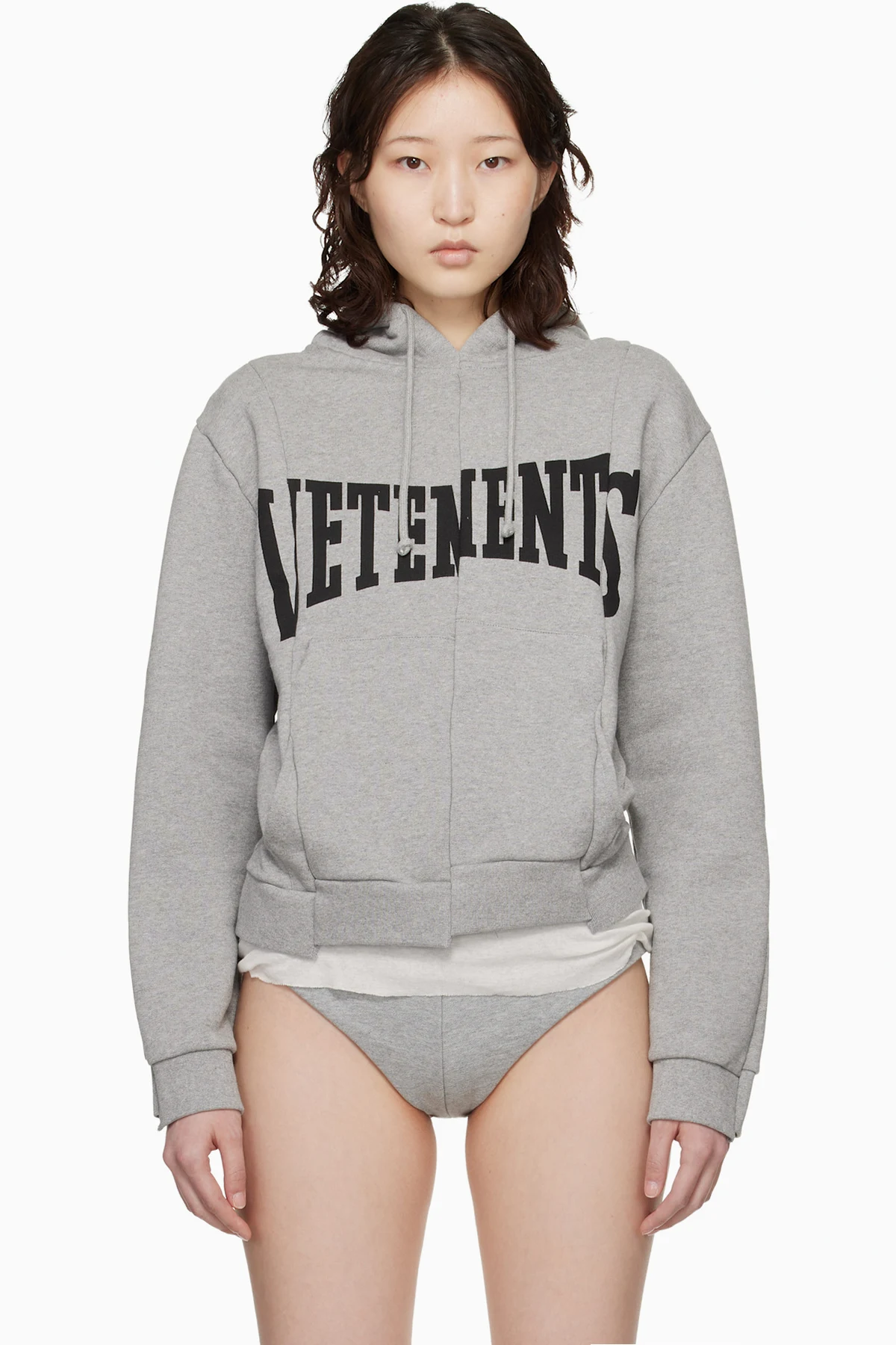 Gray Cut Up Logo Fitted Hoodie
