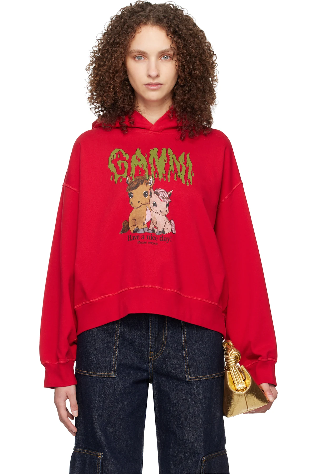 Red Graphic Cropped Hoodie