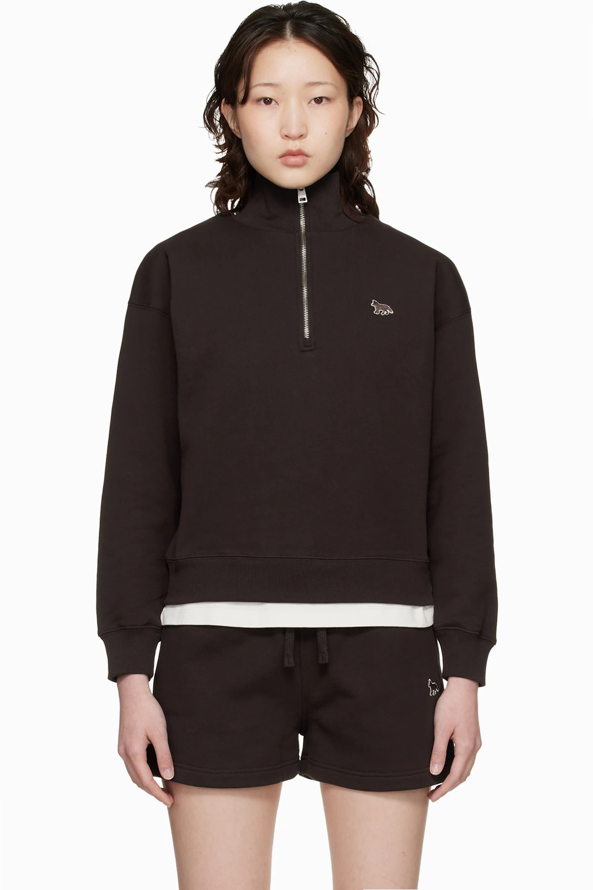 Brown Baby Fox Half Zip Sweatshirt