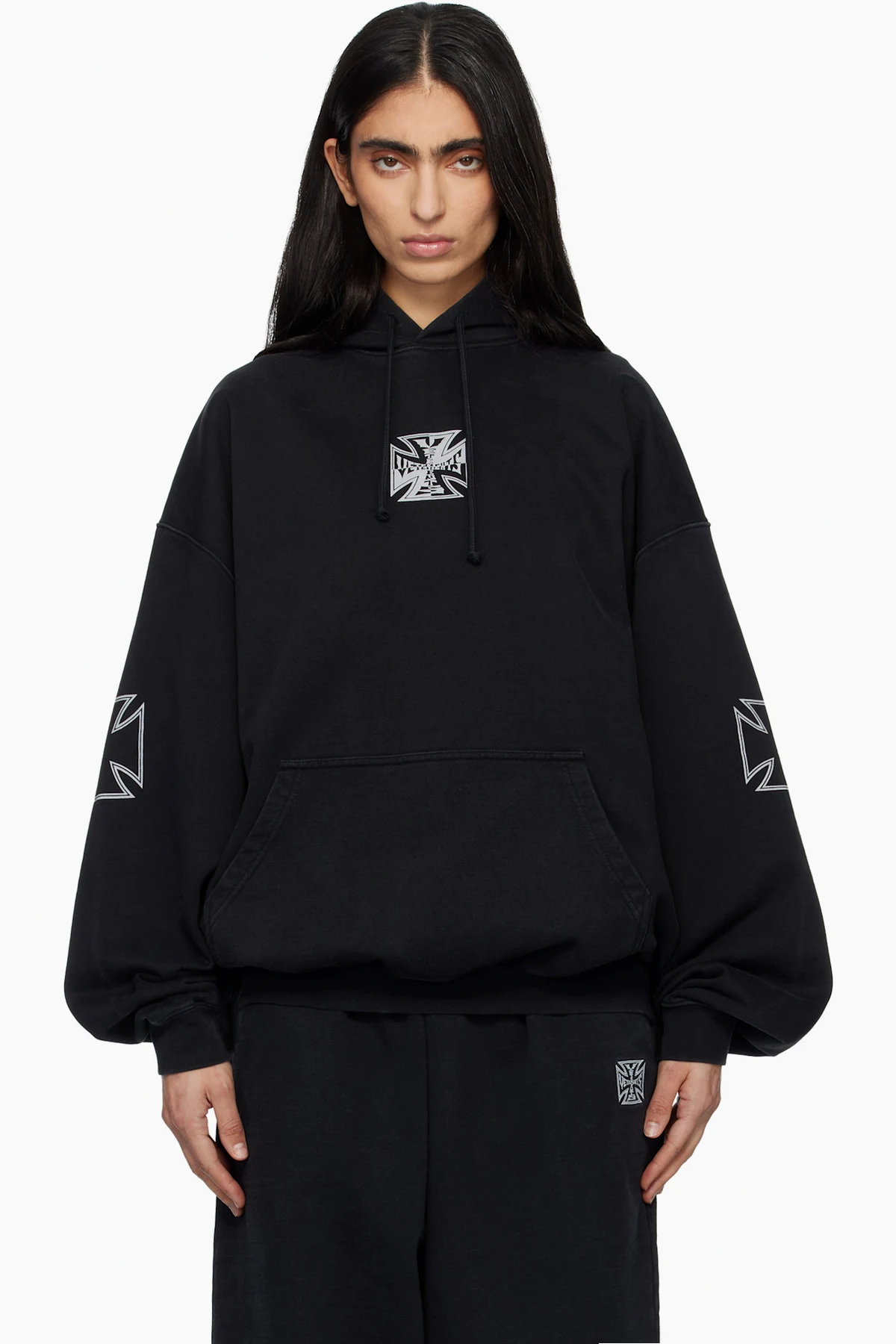 Black Triple Biker Cross Logo Hoodie