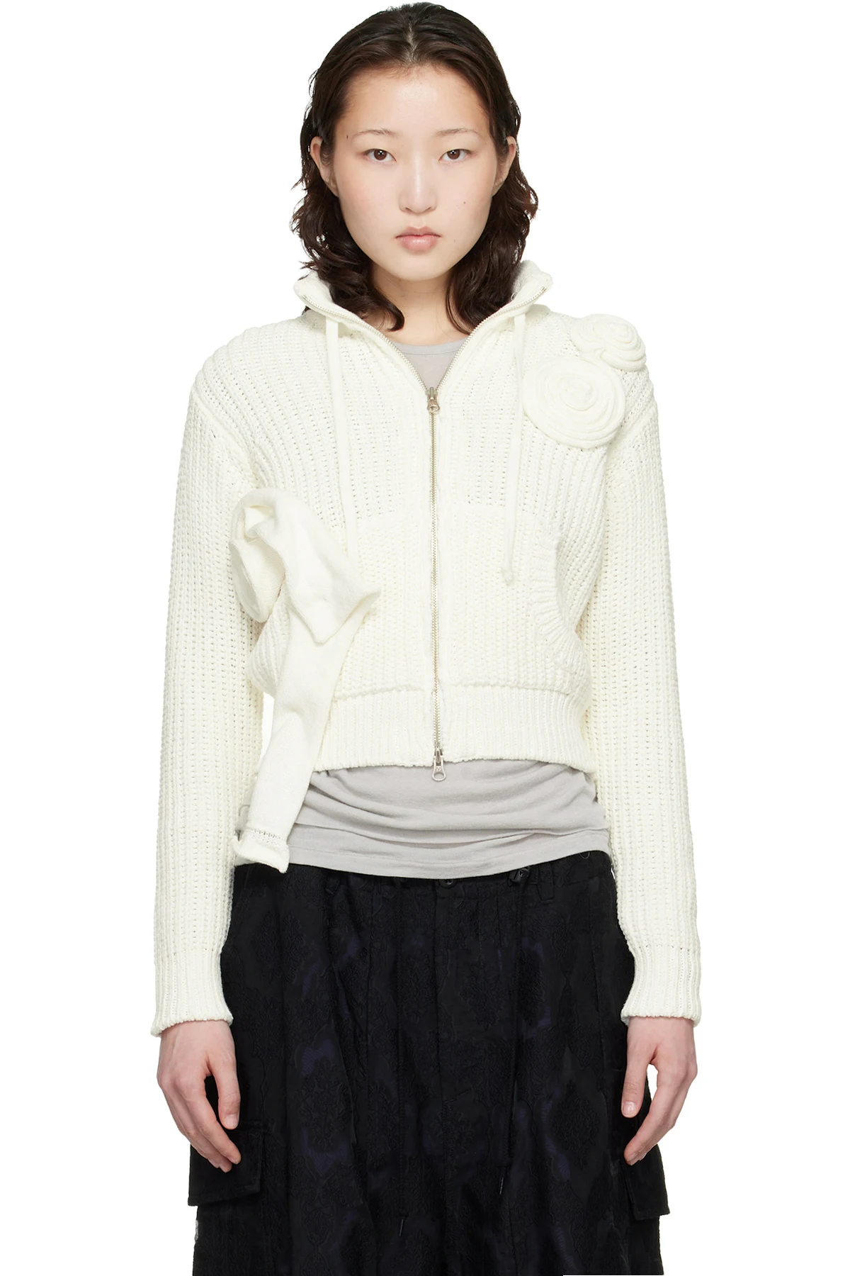Off-White Applique Knit Zipup Sweater