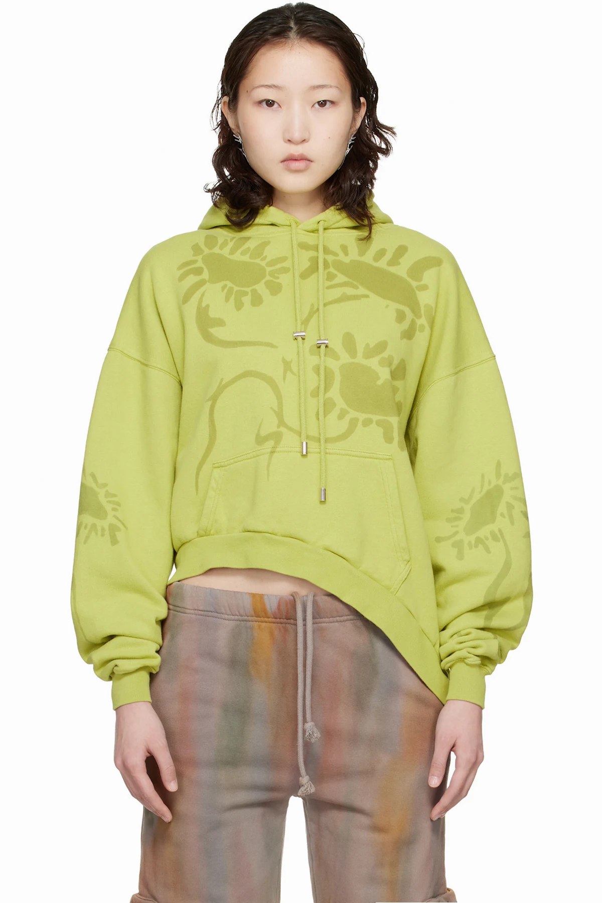 Green Wave Hem Hoodie