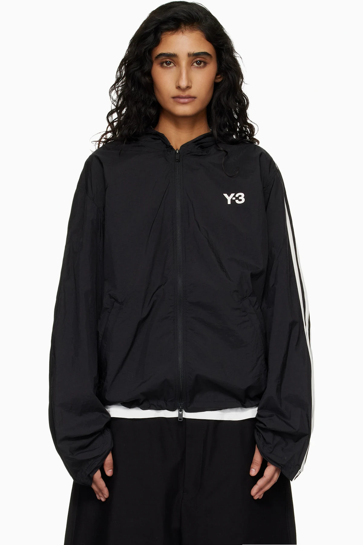 Black Nylon Wired 3 Stripes Track Jacket