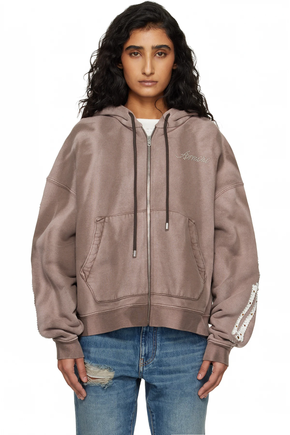 Brown Bones Studded Zip Hoodie