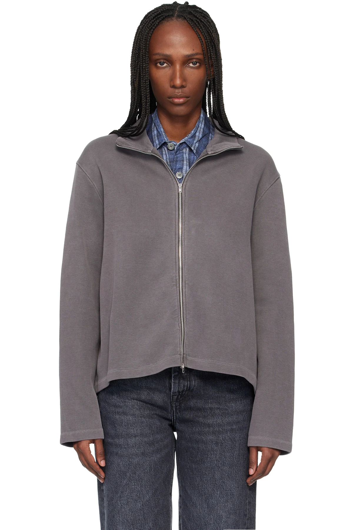 Gray Shrunken Fullzip Sweatshirt