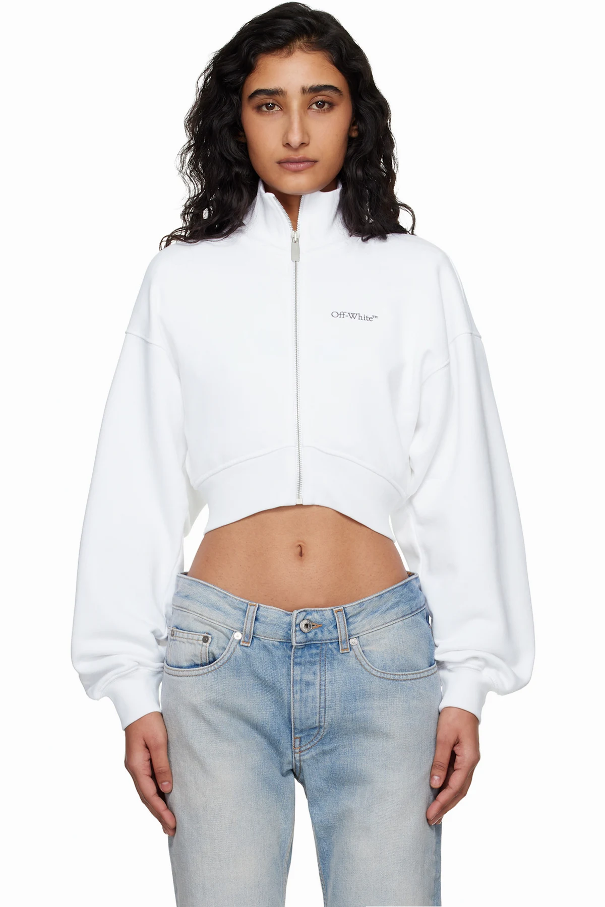 White Arrow Glowing Flower Crop Zip Jacket