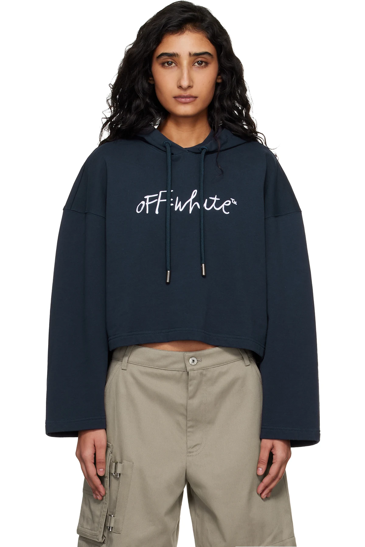 Navy 'OW' Embroidered Script Indust Hoodie