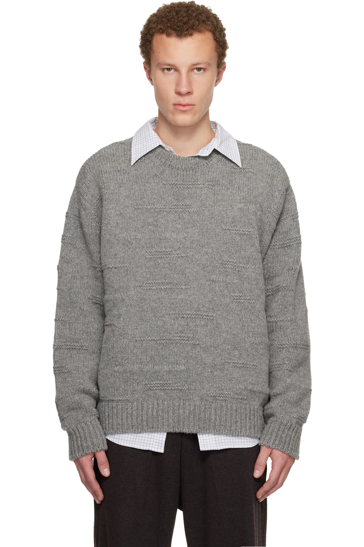 Gray Textured Stripe Wool Sweater