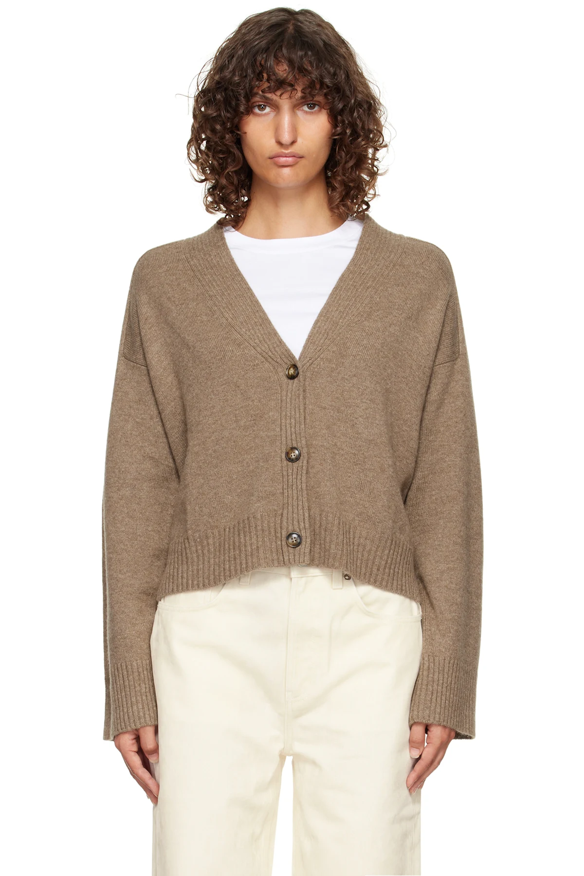 Taupe Kaia LDS Ribbed Neckline Cardigan