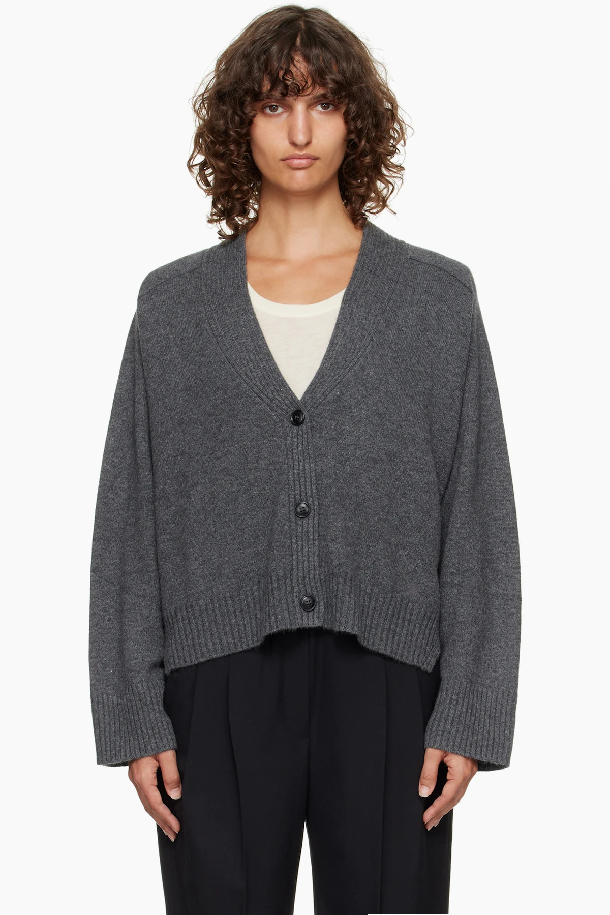 Gray Kaia LDS Ribbed Neckline Cardigan