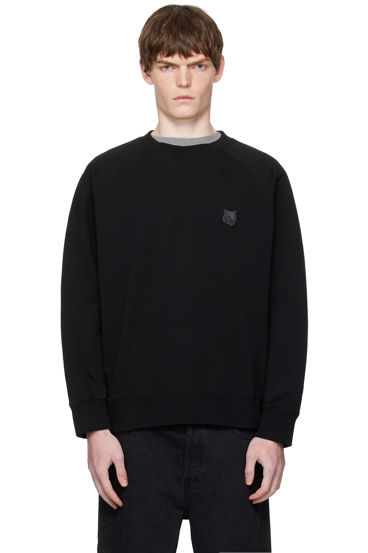 Black Bold Fox Head Patch Oversized Sweatshirt