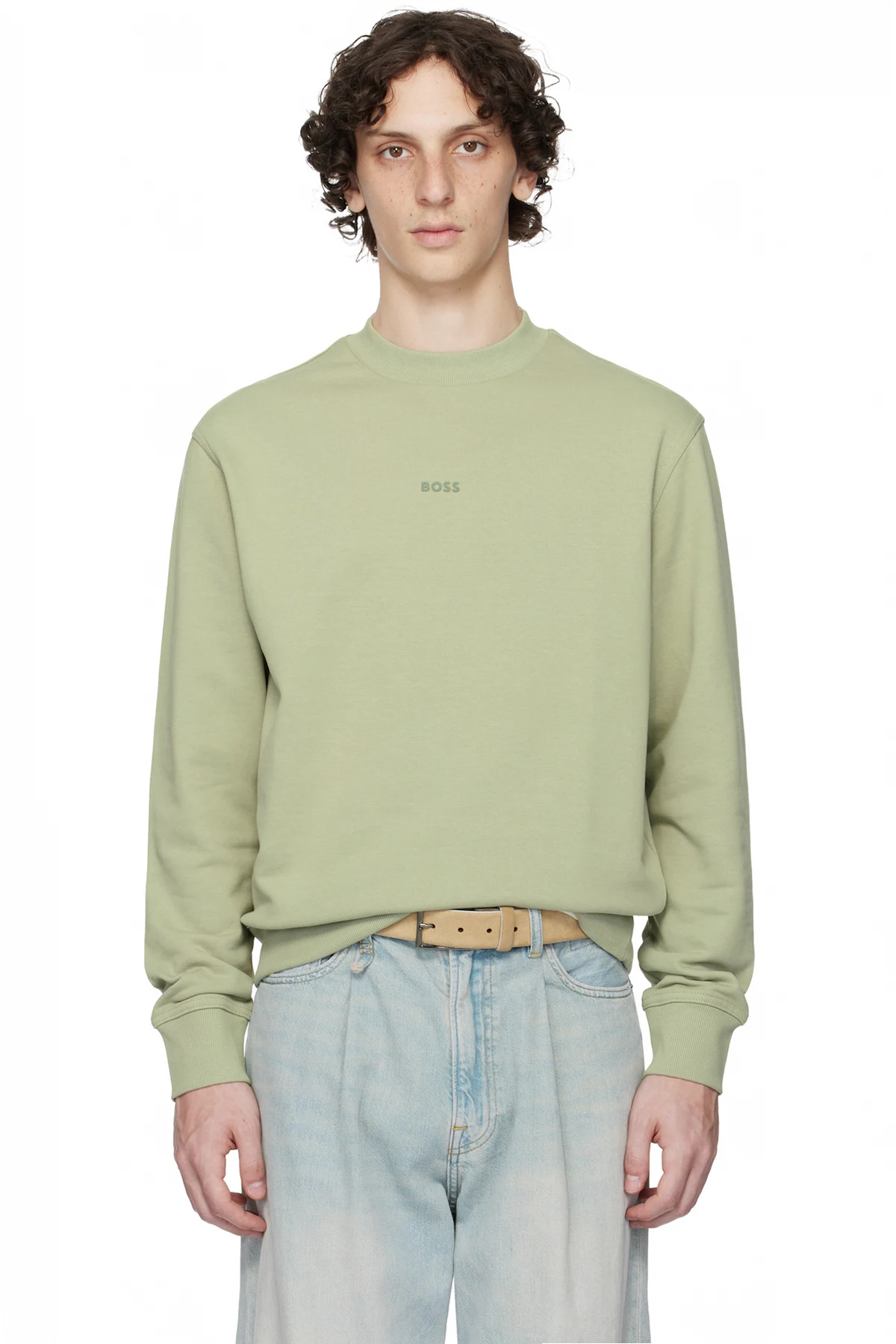 Khaki Relaxed-Fit Terry Contrast Logo Sweatshirt