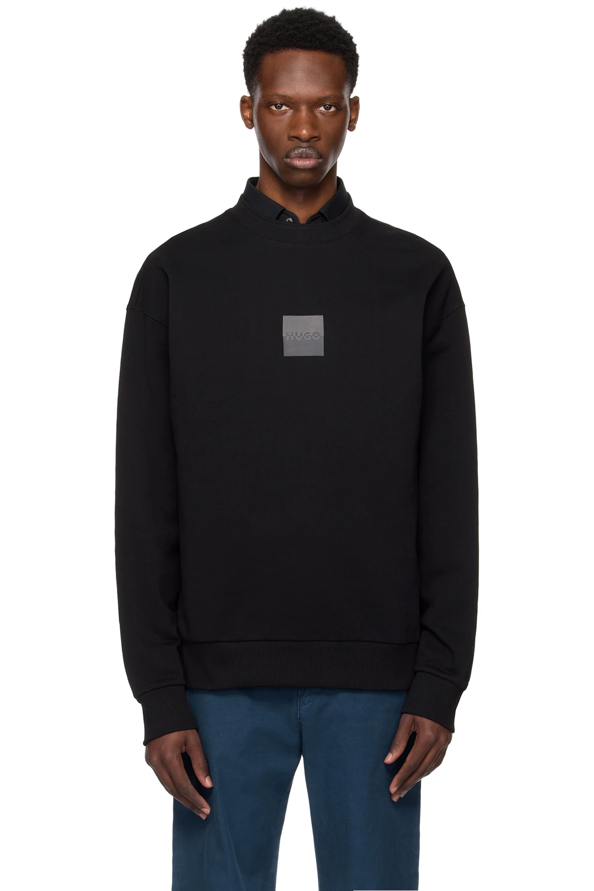 Black Cotton Terry Split Logo Sweatshirt