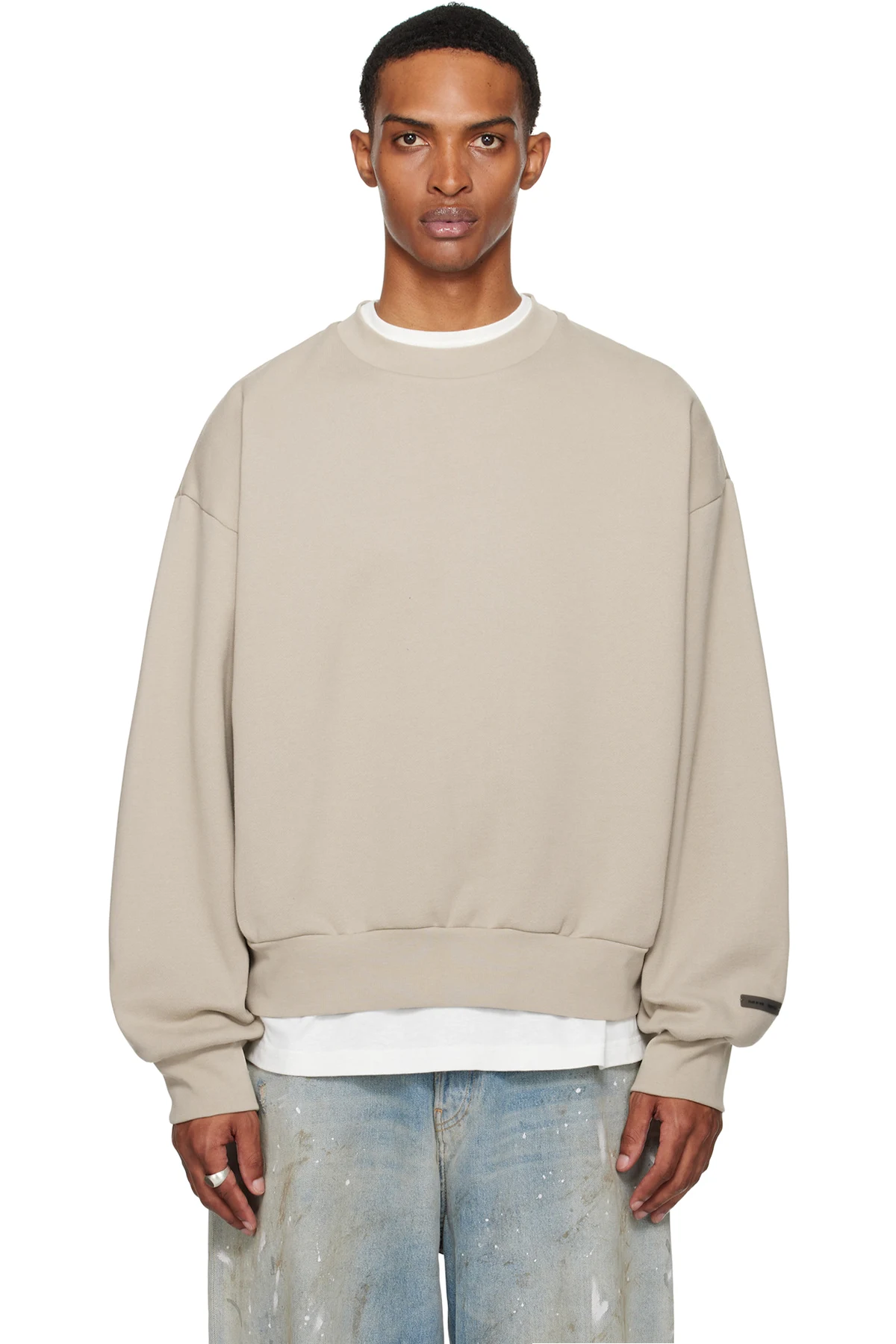 Taupe Classic Fit Fleece Crewneck Sweatshirt