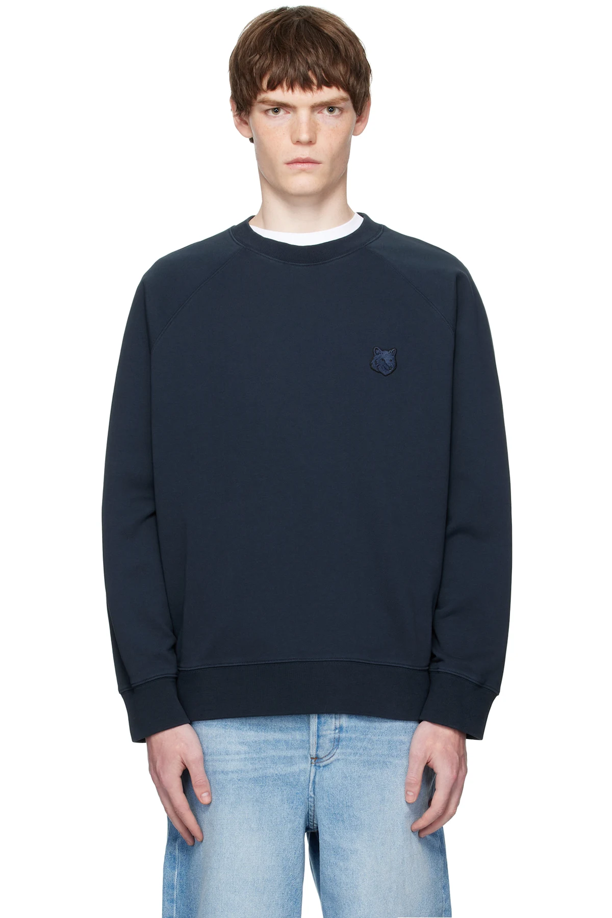 Navy Bold Fox Head Patch Oversize Sweatshirt