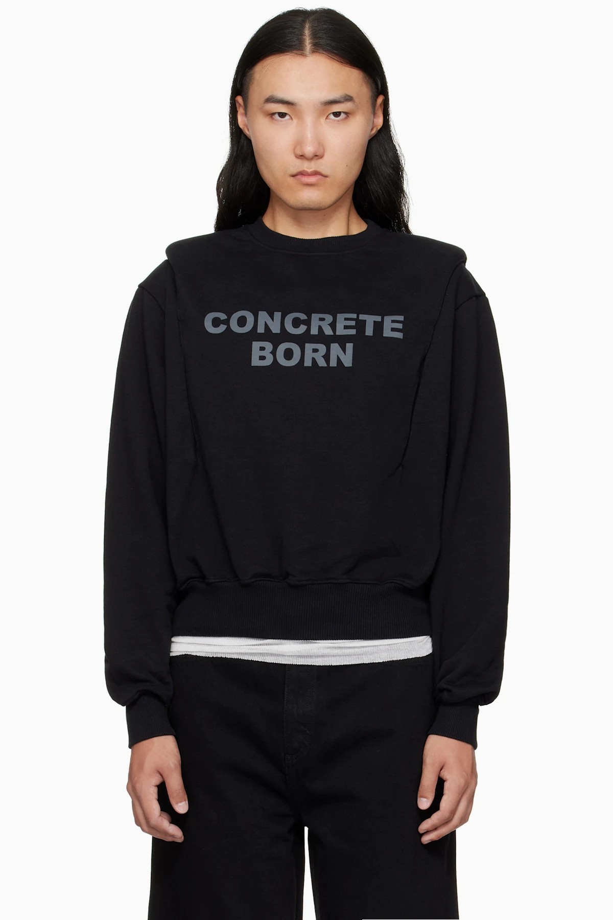 Black Collared Crewneck Sweatshirt