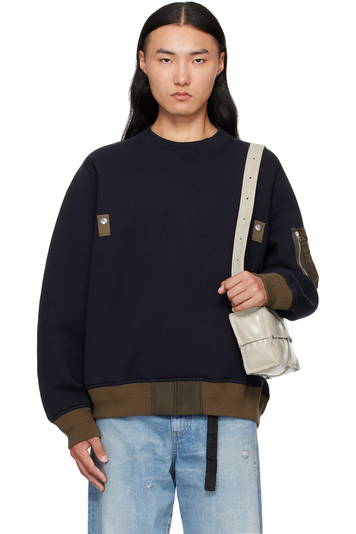 Navy & Khaki Sponge Sweat Sweater