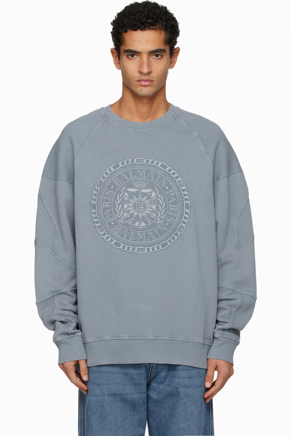 Gray Embroidered 'Balmain' Médaille Sweatshirt