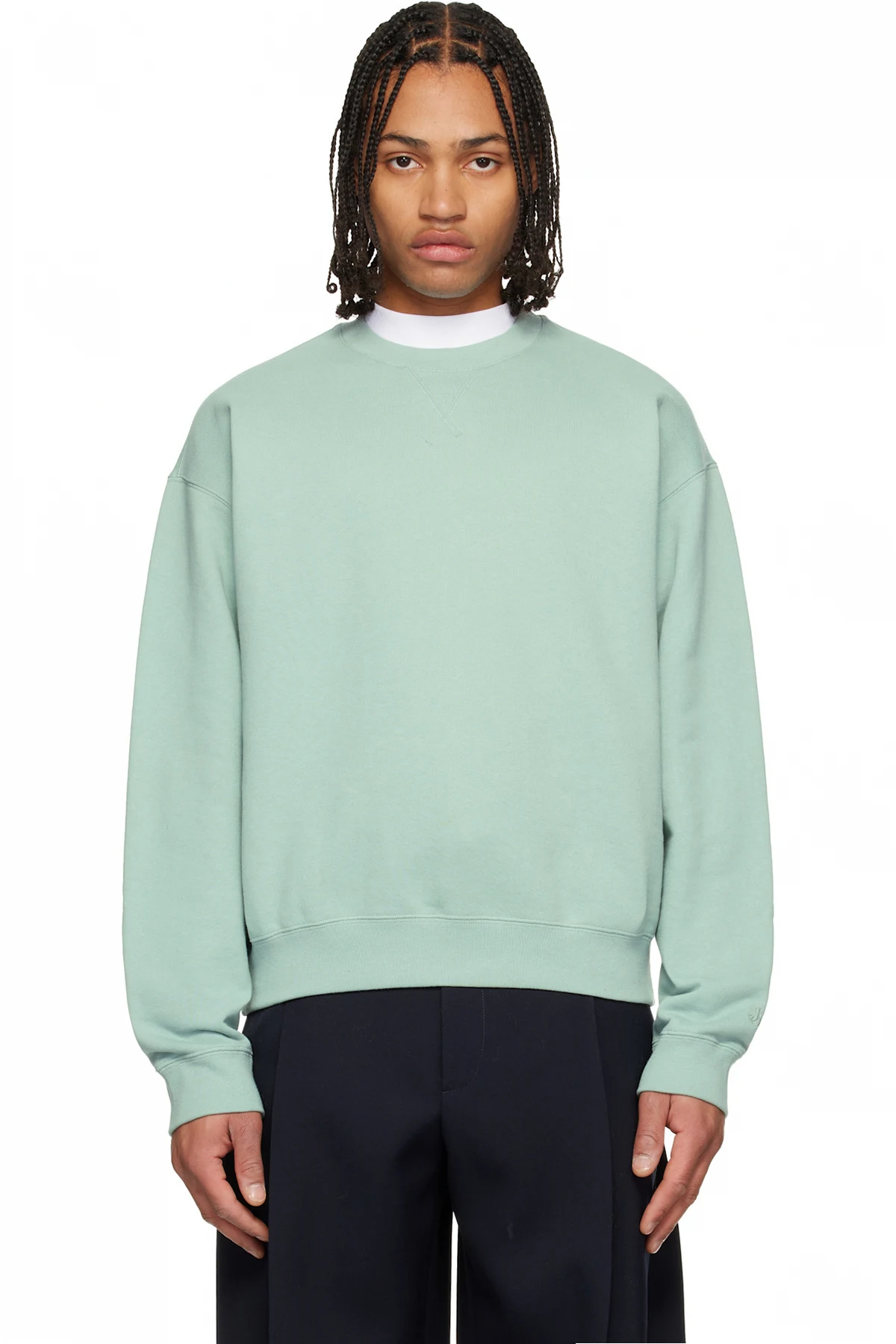 Blue Cotton Terry Crew-Neck Sweatshirt