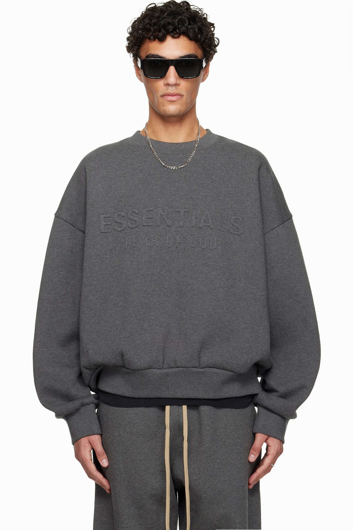 Gray Holiday Embossed Classic Crewneck Sweatshirt