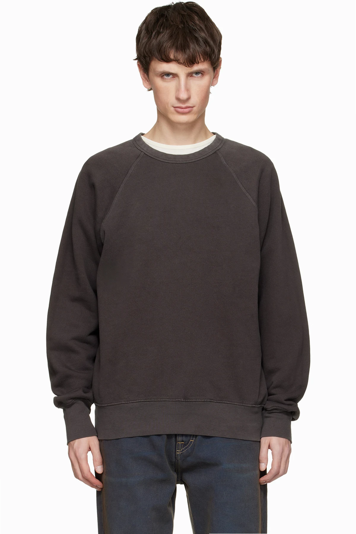 Gray Heavyweight Binded Neck Raglan Sweatshirt
